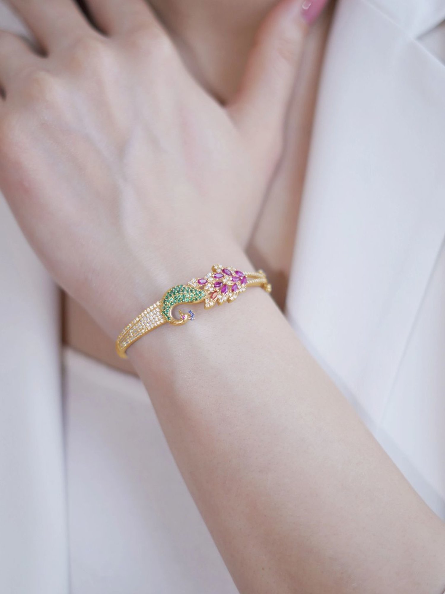 Zavya Feathered Fantasy Gold Plated 925 Sterling Silver Peacock Bracelet