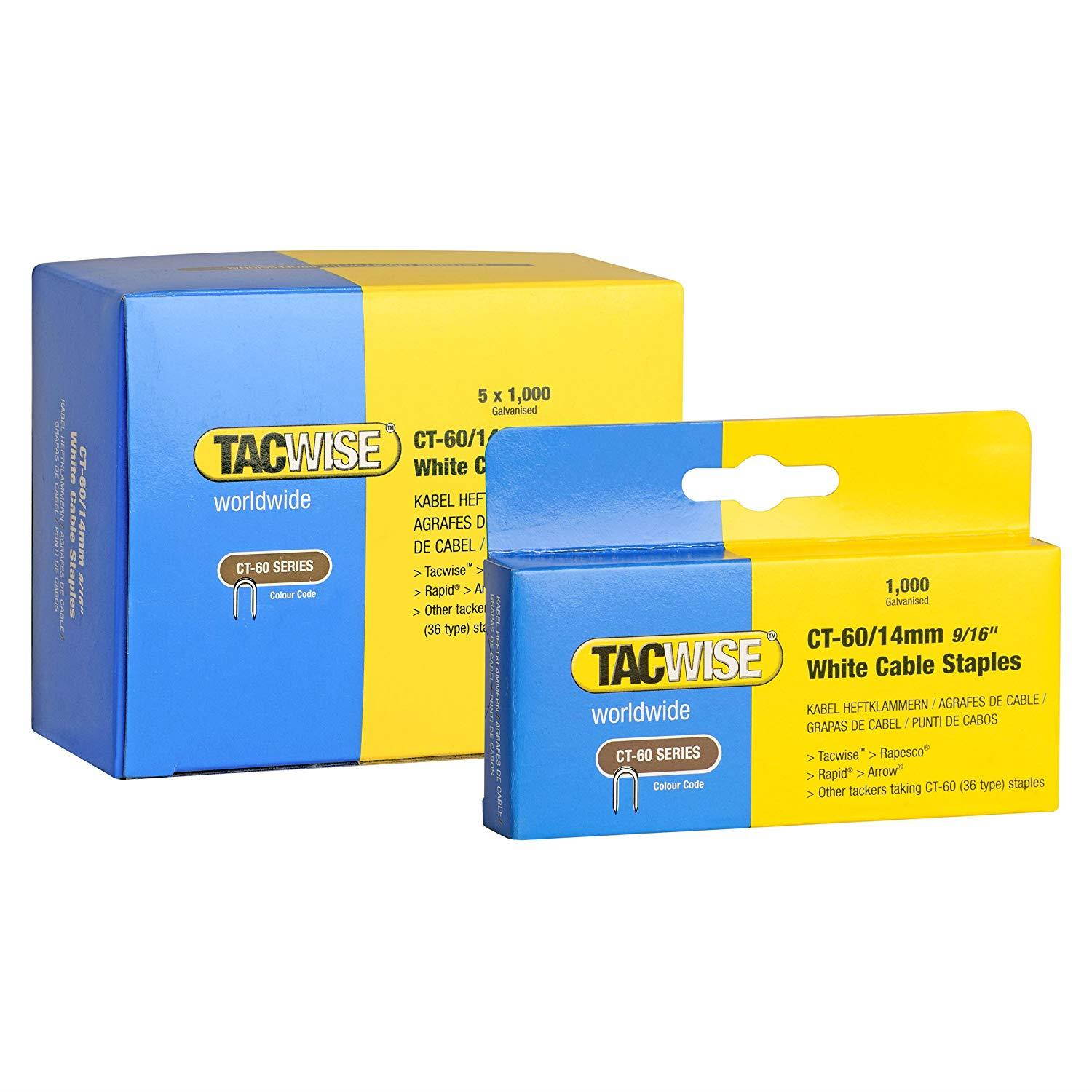 Tacwise CT-60/14mm White Cable Tacker Staples 5,000 staples &ndash; 5 x 1,000 packs (0357)