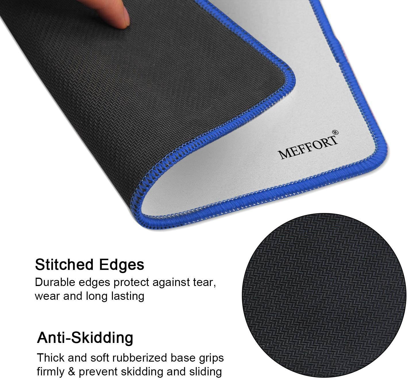 Meffort Inc Precise Gaming Mouse Pad Non-Slip Rubber Pads Stitched Edges Mousepad 9.5 x 7.9 inches - White with Blue Edges