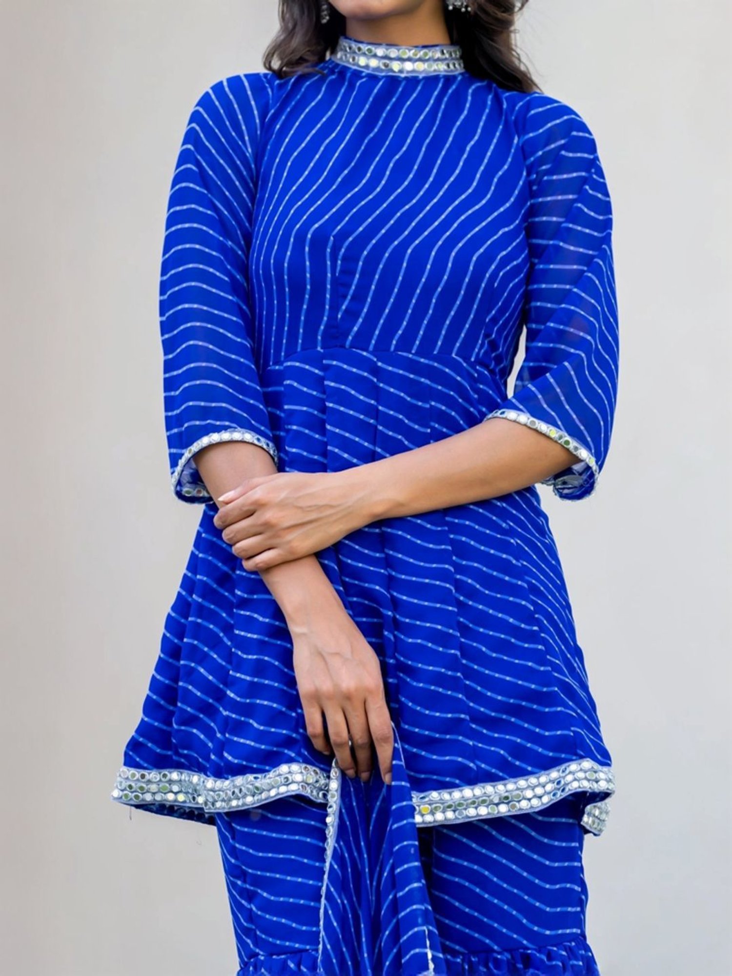 HOUSE OF JAMOTI Blue Printed Short Kurti Sharara Set With Dupatta