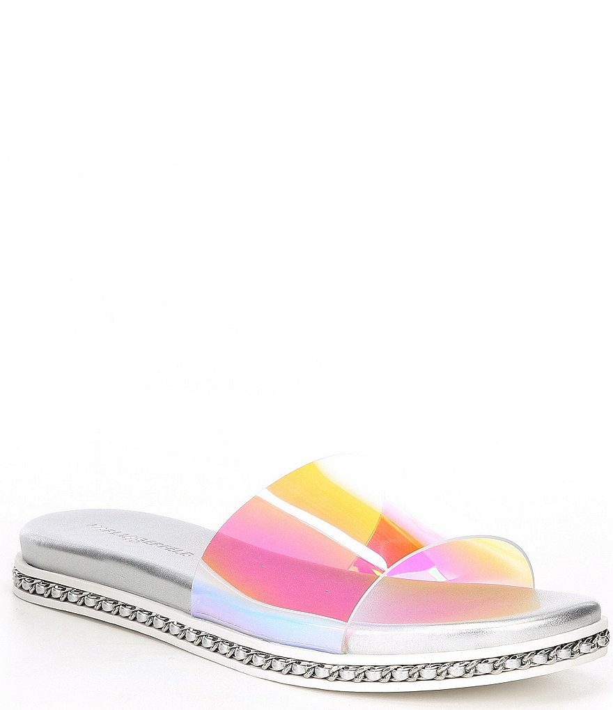 KARL LAGERFELD PARIS Billi Iridescent Clear Pool Slides