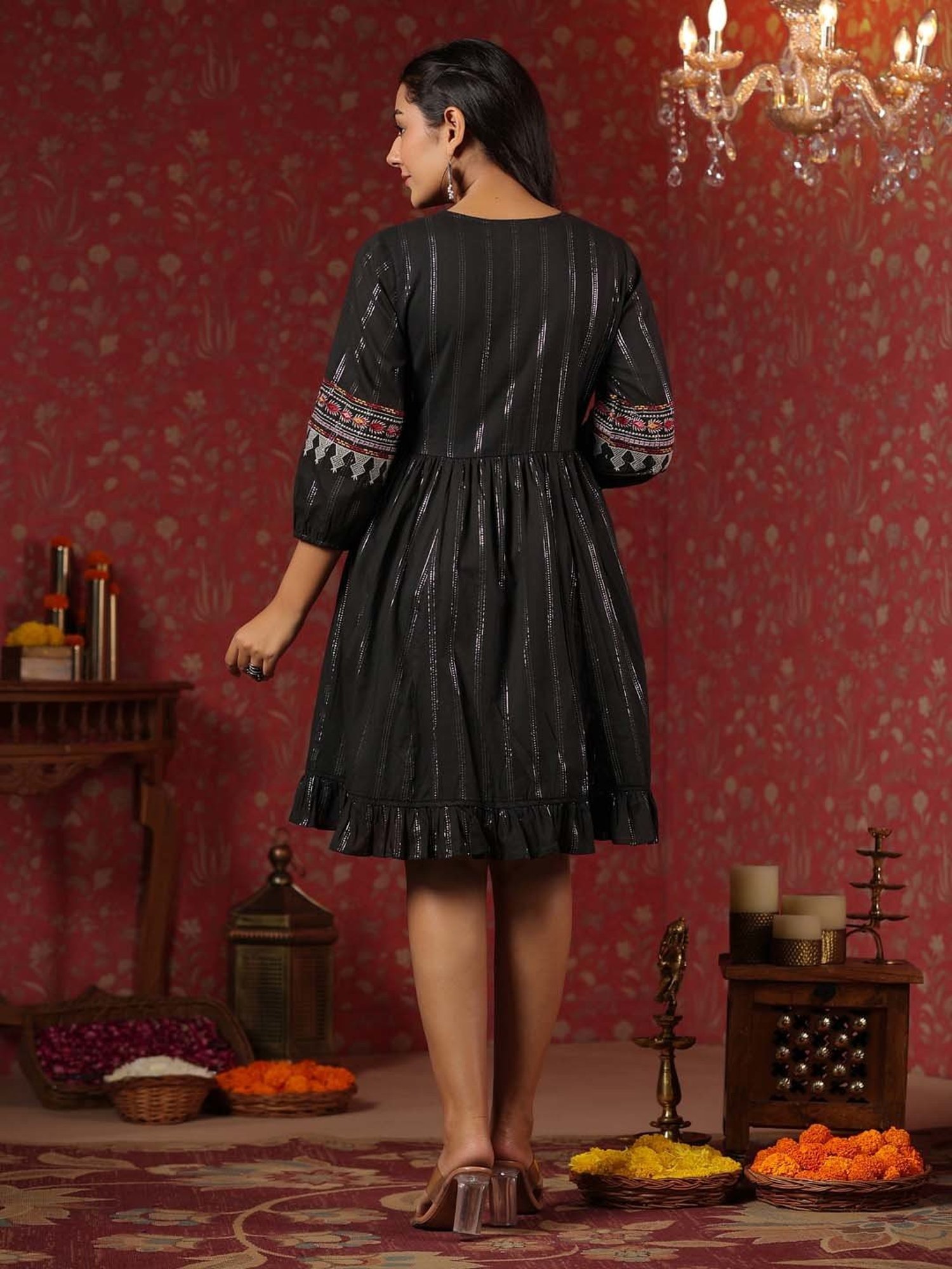 Ishin Black Embroidered Ethnic Dress