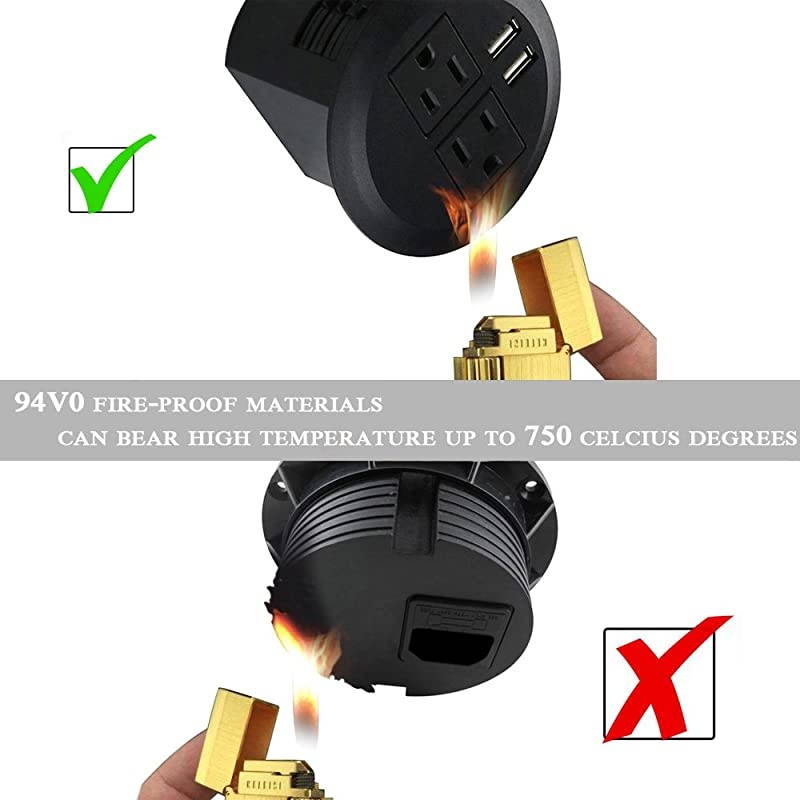 Power Grommet with USBRecessed Power Socket with 2 AC Outlets and 2 USB Charging Ports Desk Grommet Outlet 3in Holefor Kitchen TableConference Room Outlet