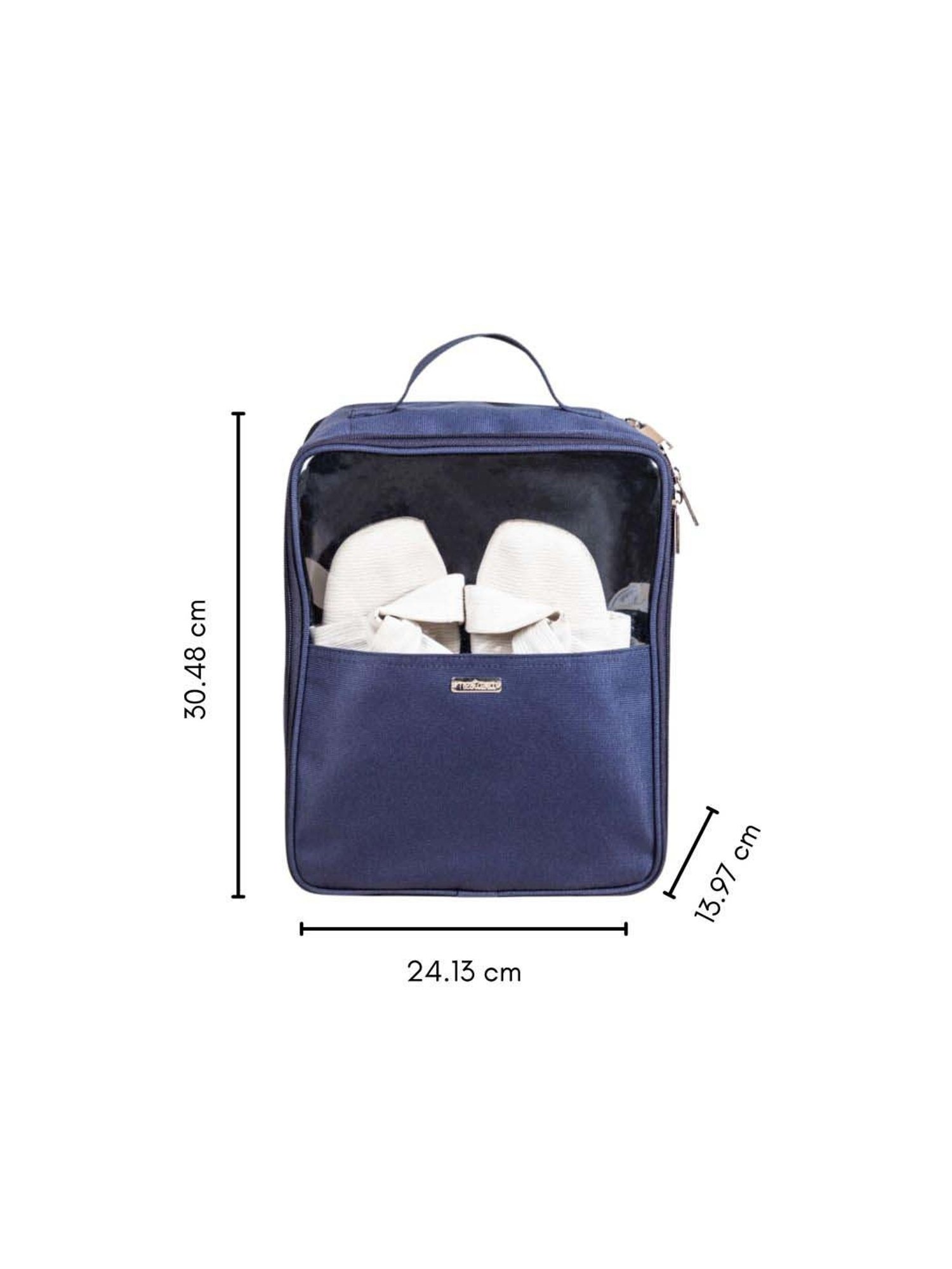 Nestasia Navy Blue & Transparent Nylon And Pvc Made Waterproof Shoe Bag Organizer With Small Handle
