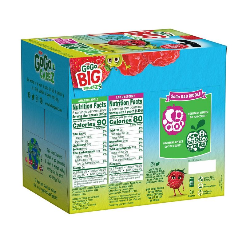 GoGo SqueeZ Big Variety Pack Apple Apple Rasp Straw Van - 42.3oz/10ct