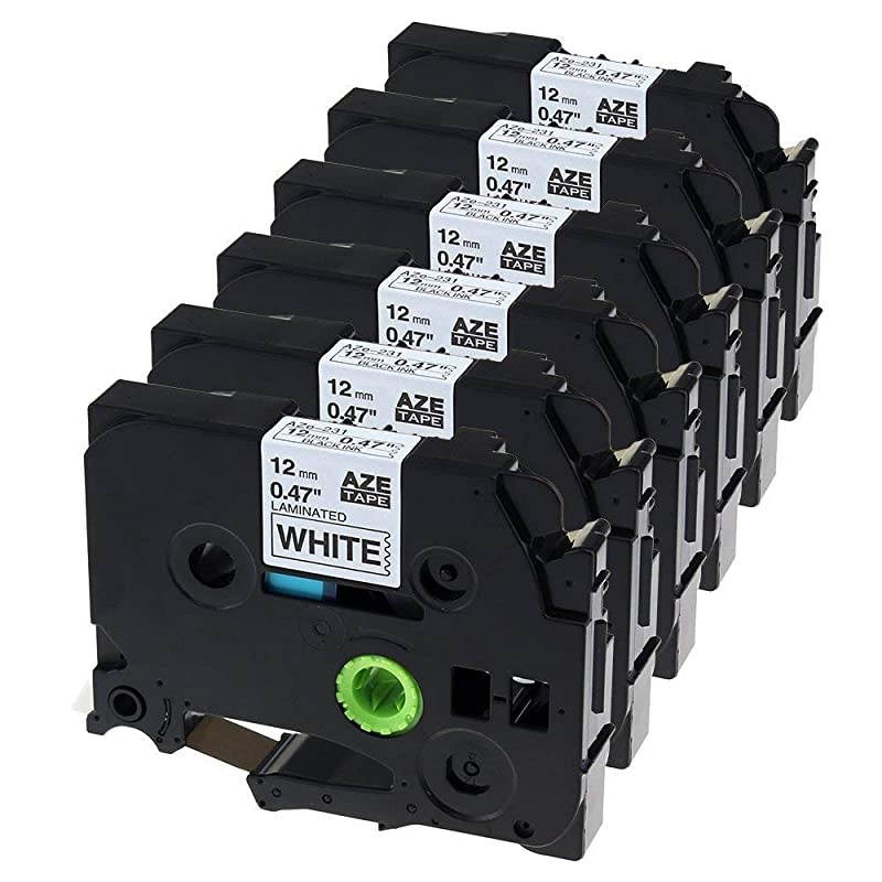 Compatible Label Tape Replacement for Brother TZe231 Ptouch Tape TZe Label Tape 12mm 047 Inch Laminated White Label Maker Tape TZe231 for PTouch PTH110 PTD200 PTD600 262 Feet 6Pack