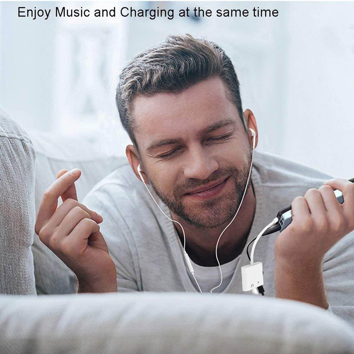 HXYPPY Compatible iPhone Audio Adapter to 3.5mm Jack Headphone Adaptor Replacement iPhone X 8/8Plus 7/7Plus Earphone 3.5mm Aux Audio & Charging & Music Headset Cable Support iOS 11.4 System