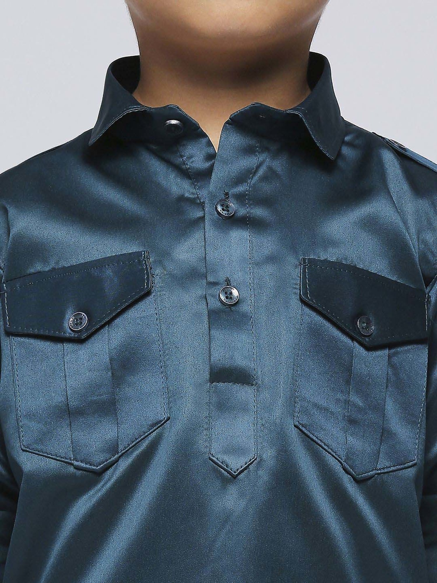 Kids Island Boys Green Solid Full Sleeves Kurta Set