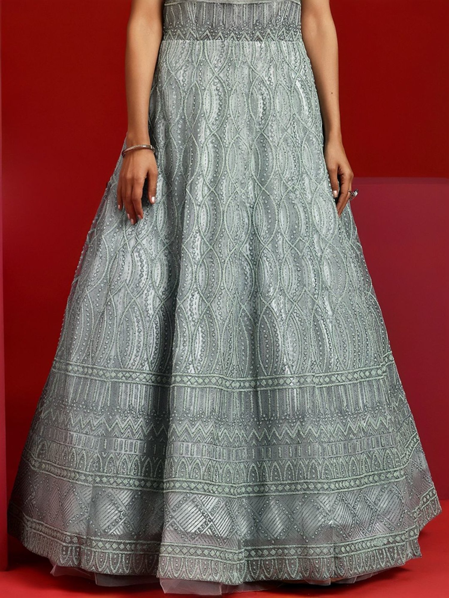 Libas Art Green Embellished Maxi Dress With Dupatta