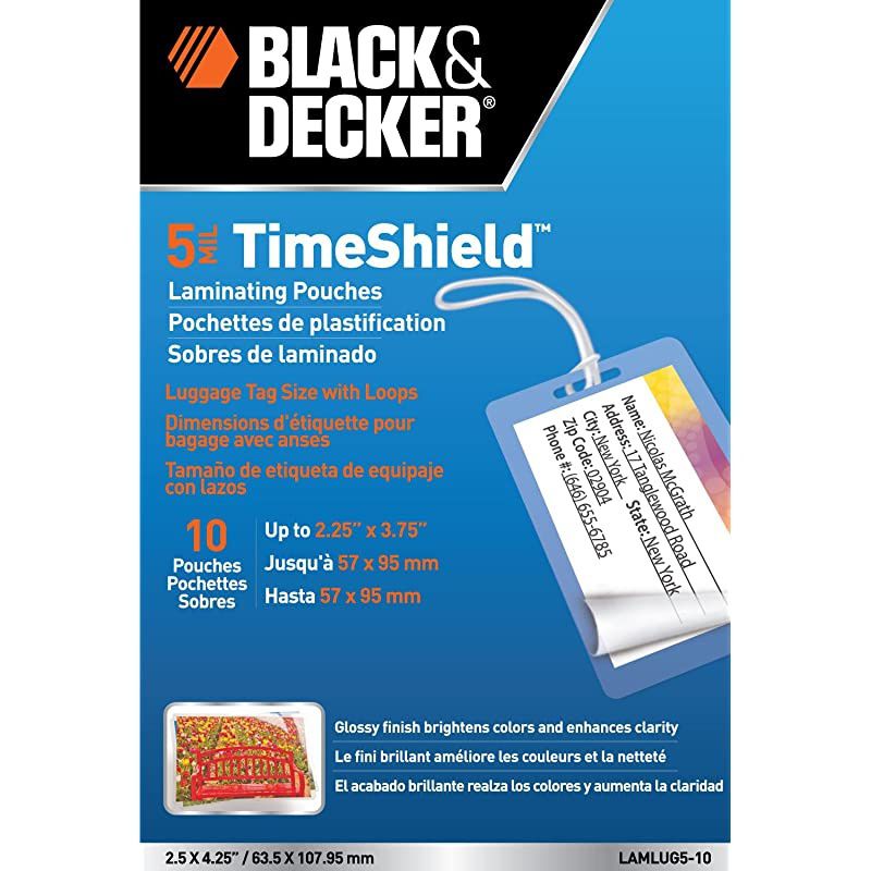 DECKER TimeShield Thermal Laminating Pouches Luggage Tag with Loops 5 mil 10 Pack LAMLUG510