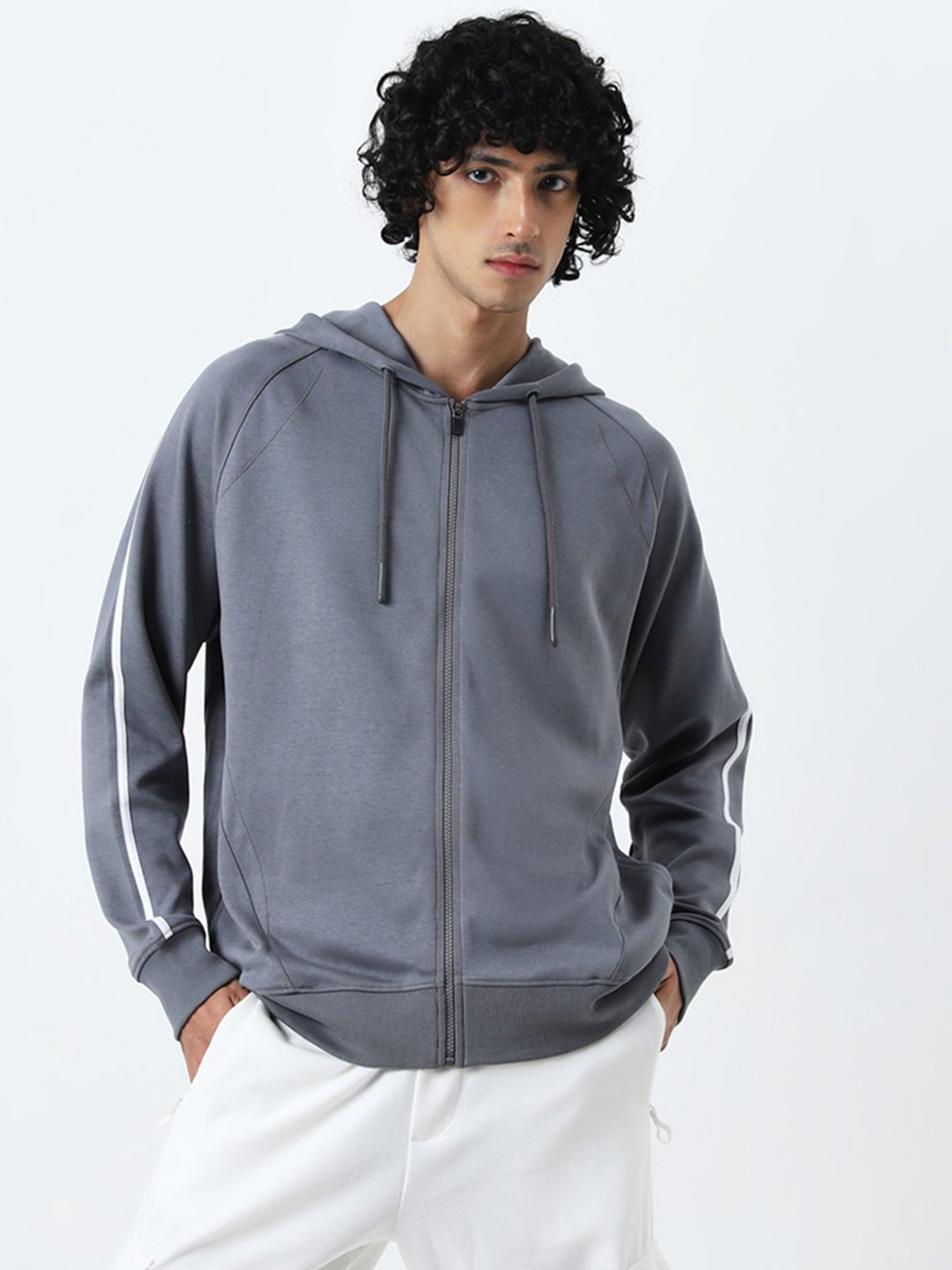 Studiofit by Westside Grey Solid Relaxed-Fit Cotton Blend Sweatshirt