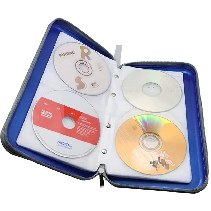 CD Case 80 Capacity DVD Storage DVD Case Holder VCD Wallet Organizer Protective Hard Plastic Portable Case Cover Blue