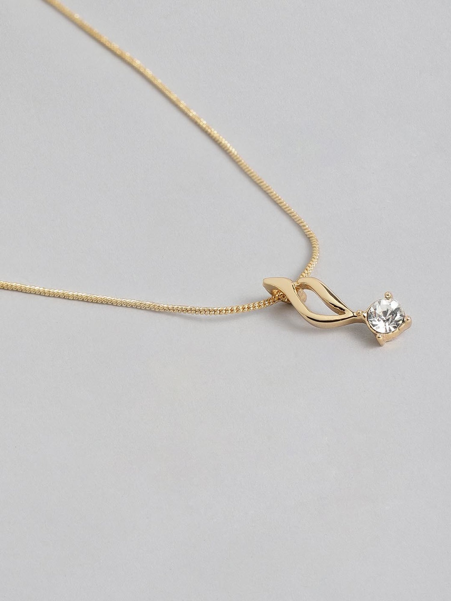 Estele Gold-Plated Solitaire Pendant & Earring Set for Women