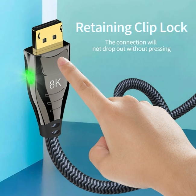 1.0M FVH DisplayPort 1.4 8K 60hz Cable Ultra-HD UHD 4K 144hz DP to DP Cable 7680*4320 with LED Light DP-032