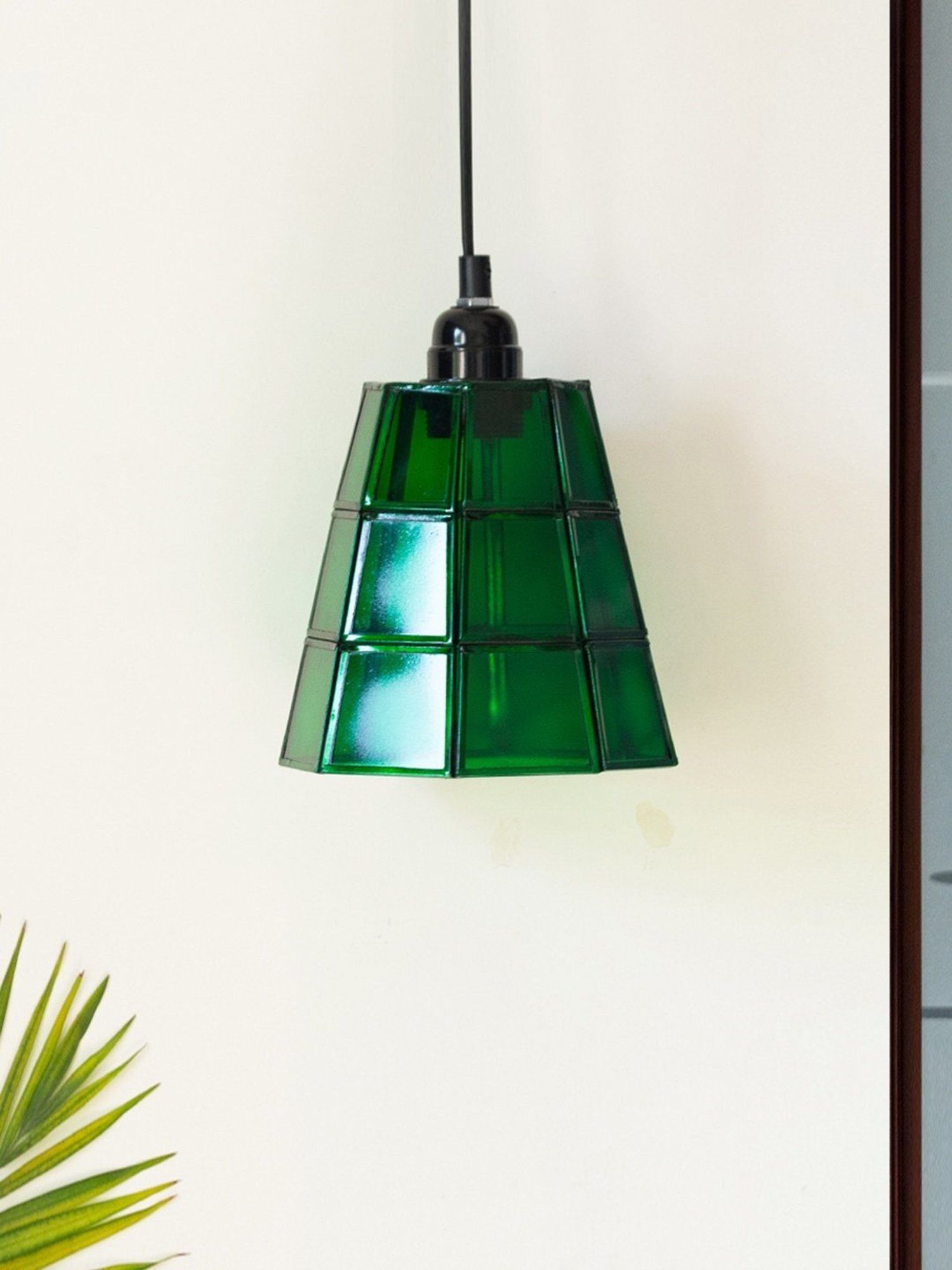 ExclusiveLane Bottle Green Glass Conical Hanging Pendant Lamp