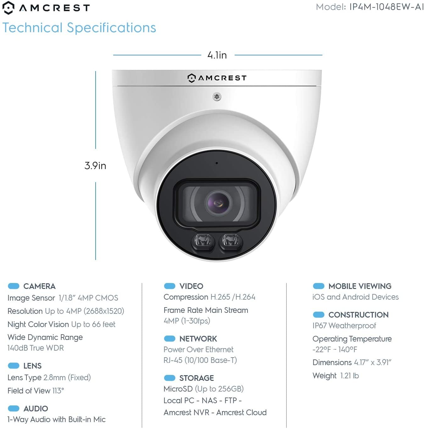 WFDBELL1 Smart Home Wi-Fi Doorbell, HD Camera, Two-Way Audio, No Hub Required