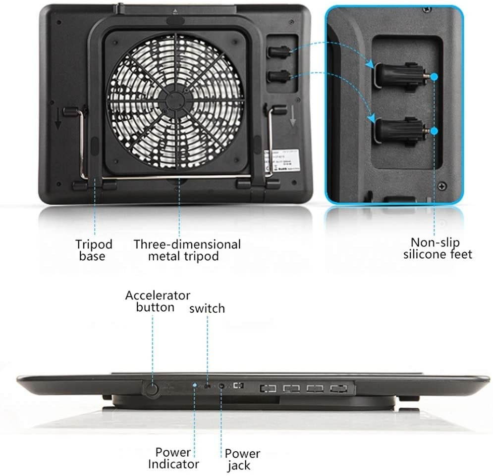 MYBA Laptop Cooling pad Laptop Cooling Pad, Portable Ultra-Slim Quiet Laptop Notebook Cooler Cooling Pad Stand with 2 USB Single Powered Central Fan Laptop Cooler (Color : Black)