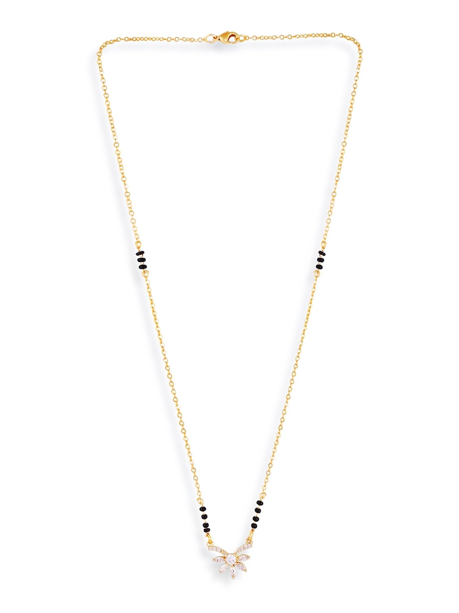 Abdesigns Gold-Plated American Diamond & Black Beaded Mangalsutra