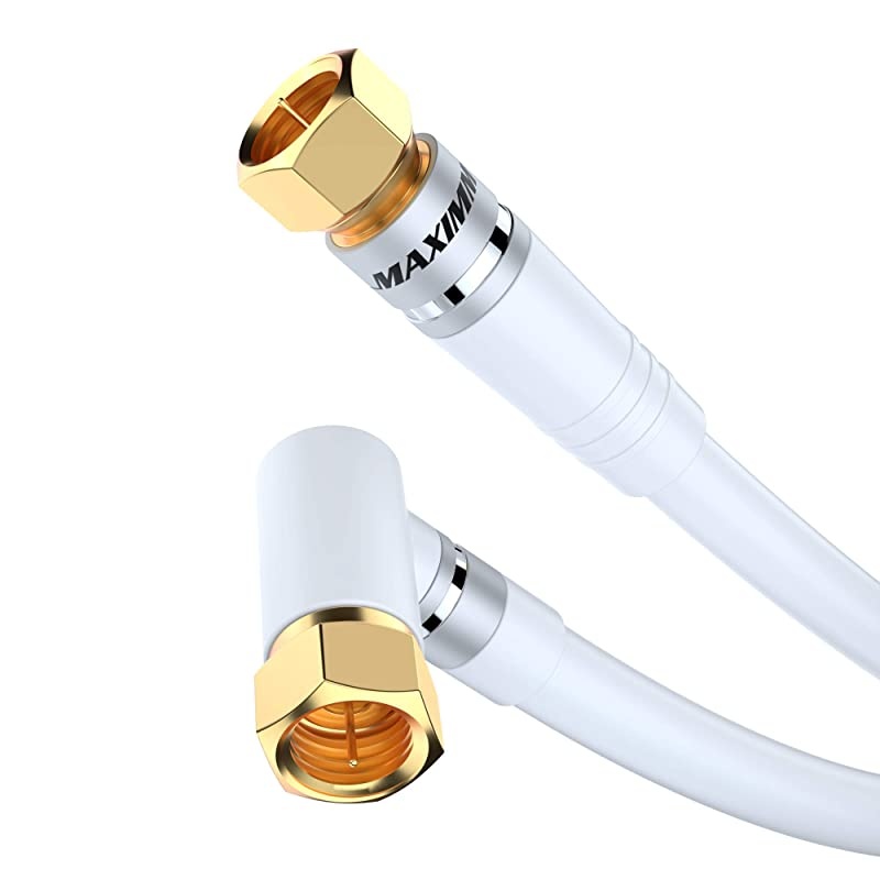 Cable RG6 (3feet, White) Quad Shield Straight Male F-Type Connector with 2 Way Splitter, Couplers, Nail Cable Clips