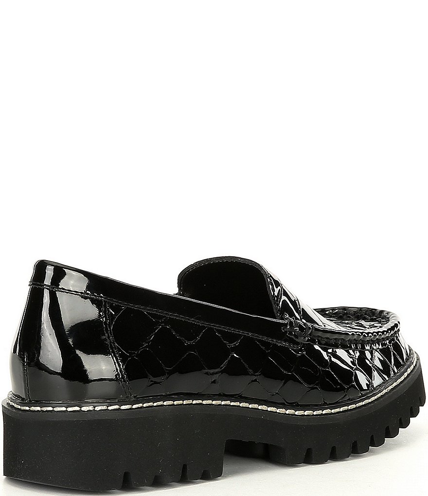 Donald Pliner Hope Croc Embossed Patent Leather Lug Sole Loafers