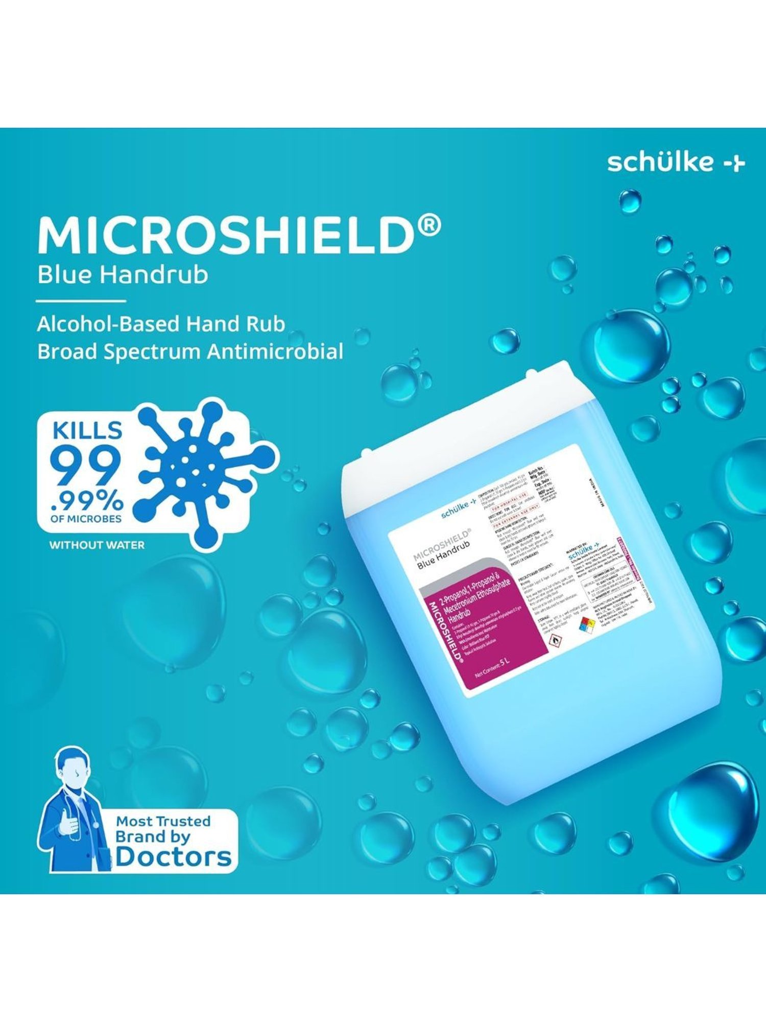 Microshield Handrub with 99.99 Percent Effective Against Germs, Skin Friendly 5 Ltr (Blue)