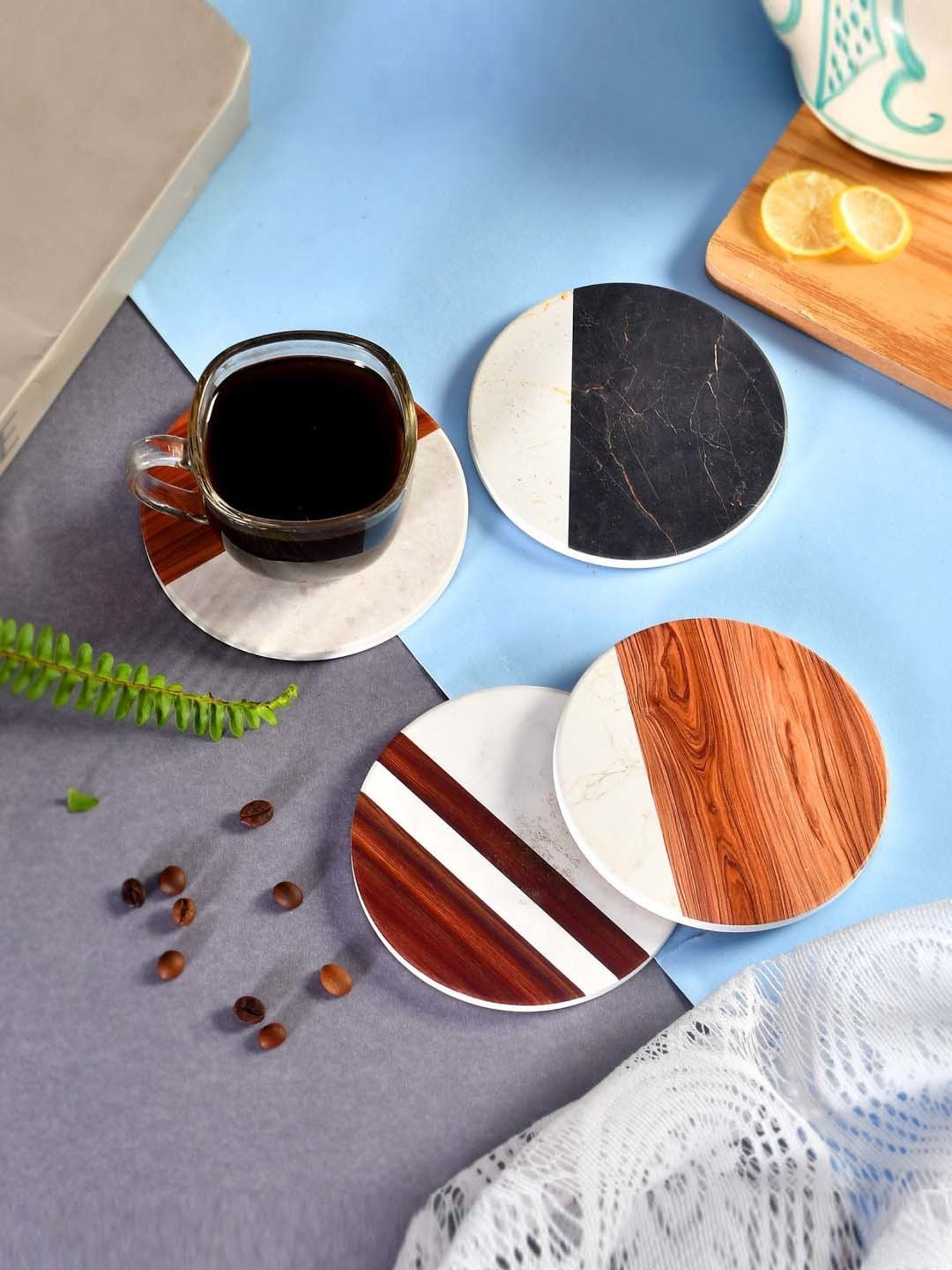 TAYHAA Multicolor Ceramic Stylish Round Coasters - Set of 4