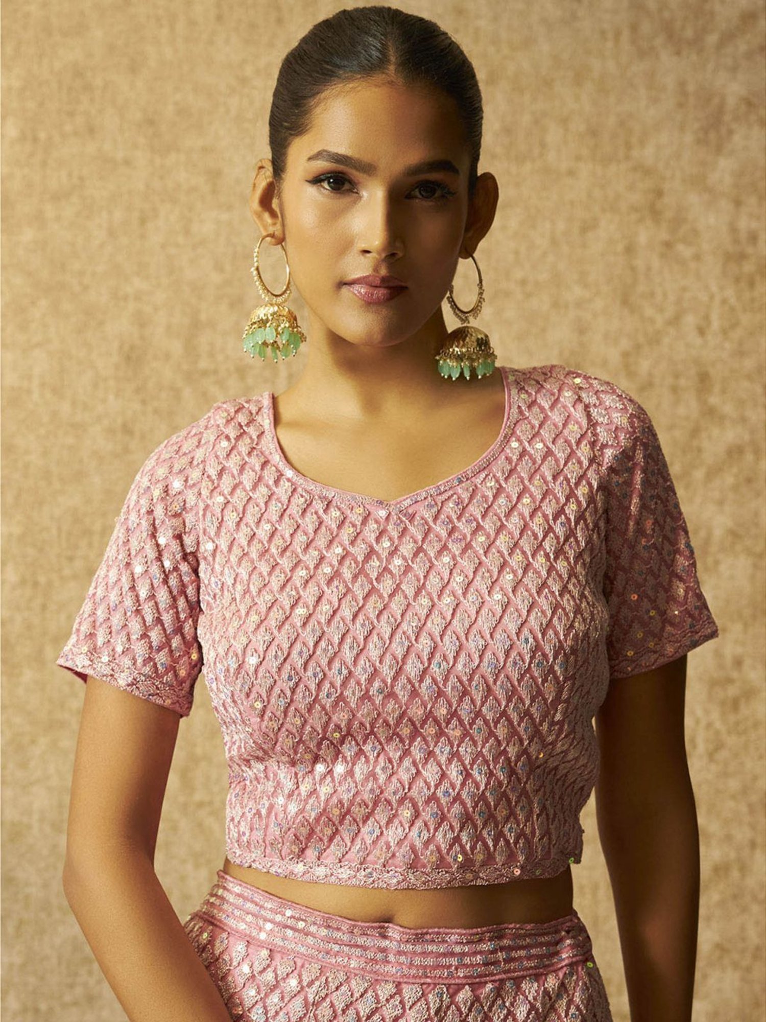 Soch Pink Embellished Unstitched Lehenga Choli Set With Dupatta