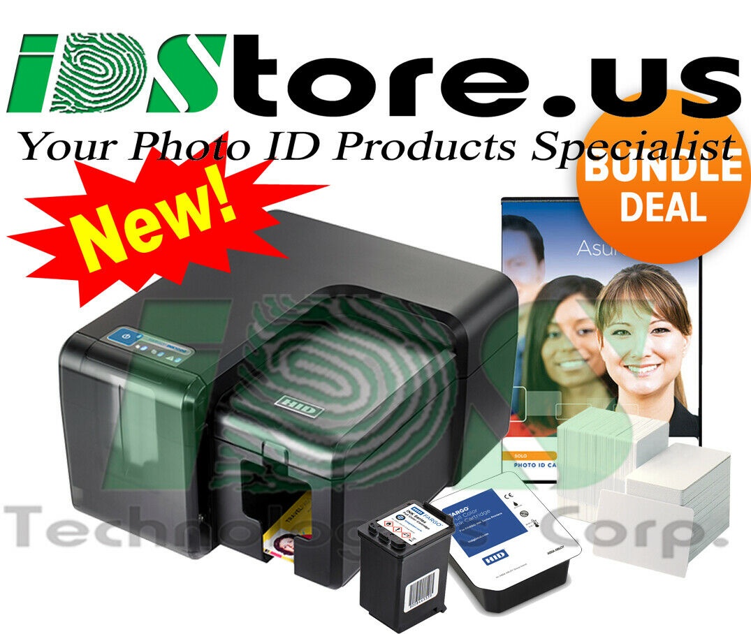 FARGO INK1000 Thermal Inkjet Single Side Photo ID Card Printer Bundle - New