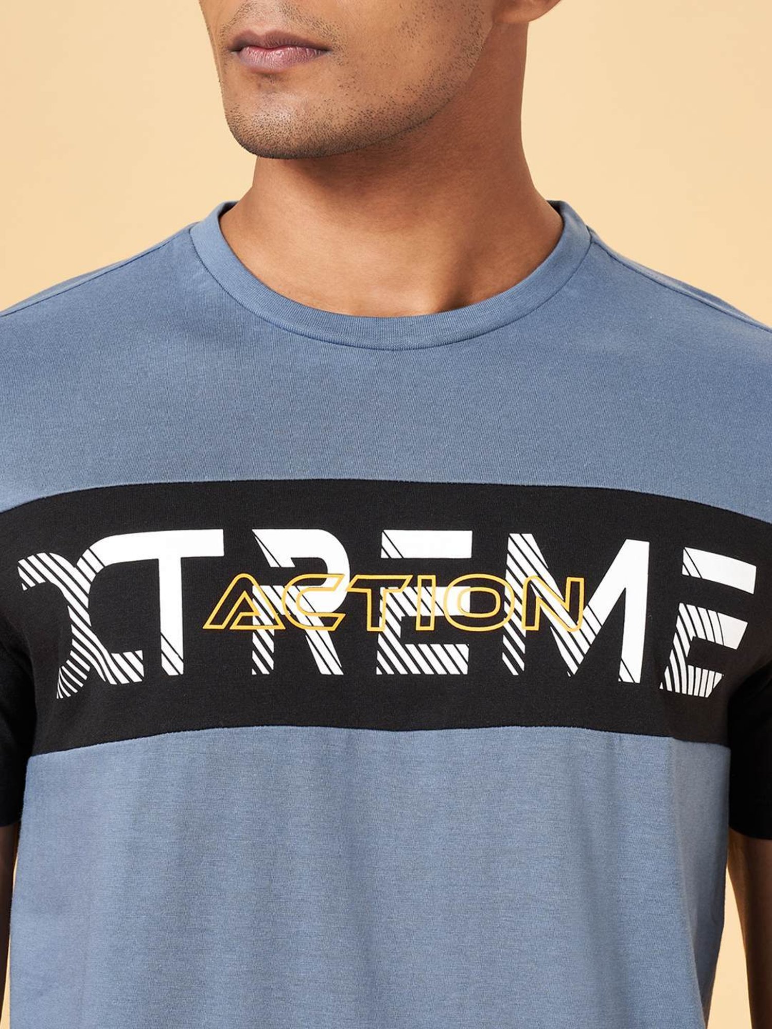 Ajile by Pantaloons Powder Blue & Black Slim Fit Printed T-Shirt