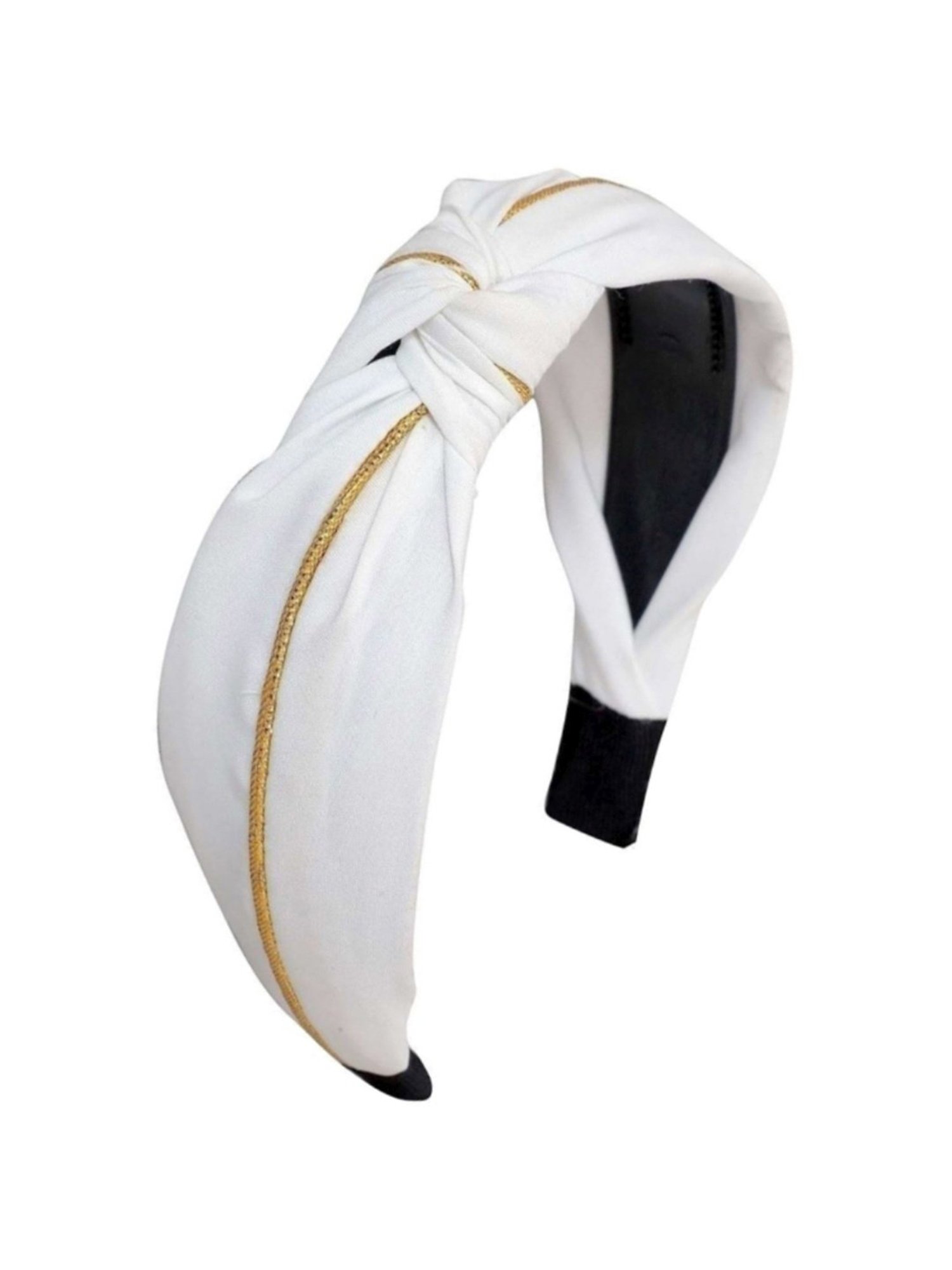 OOMPH White & Gold Satin Silk Knotted Hair Band