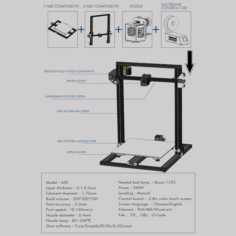 JGAURORA A5X Desktop High Precision Metal Plate Frame Three-Dimensional Physical 3D Printer