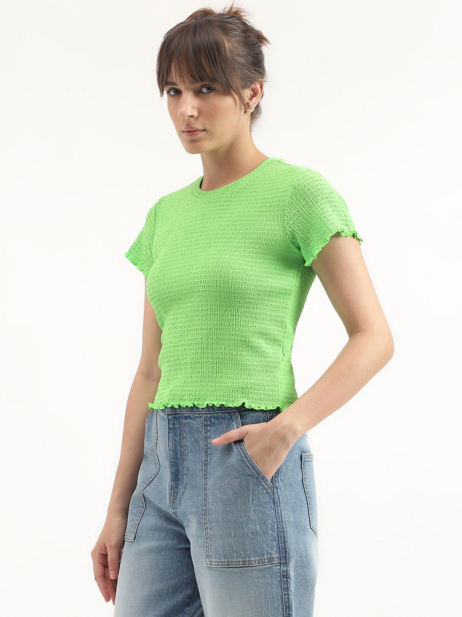 United Colors of Benetton Green Self Design Top