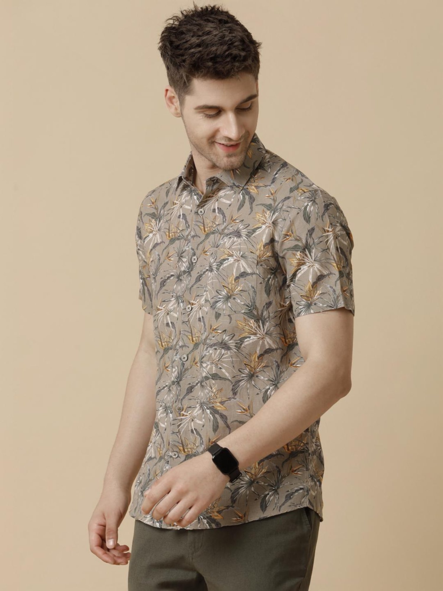 Linen Club Multicolored Linen Contemporary Fit Printed Shirt