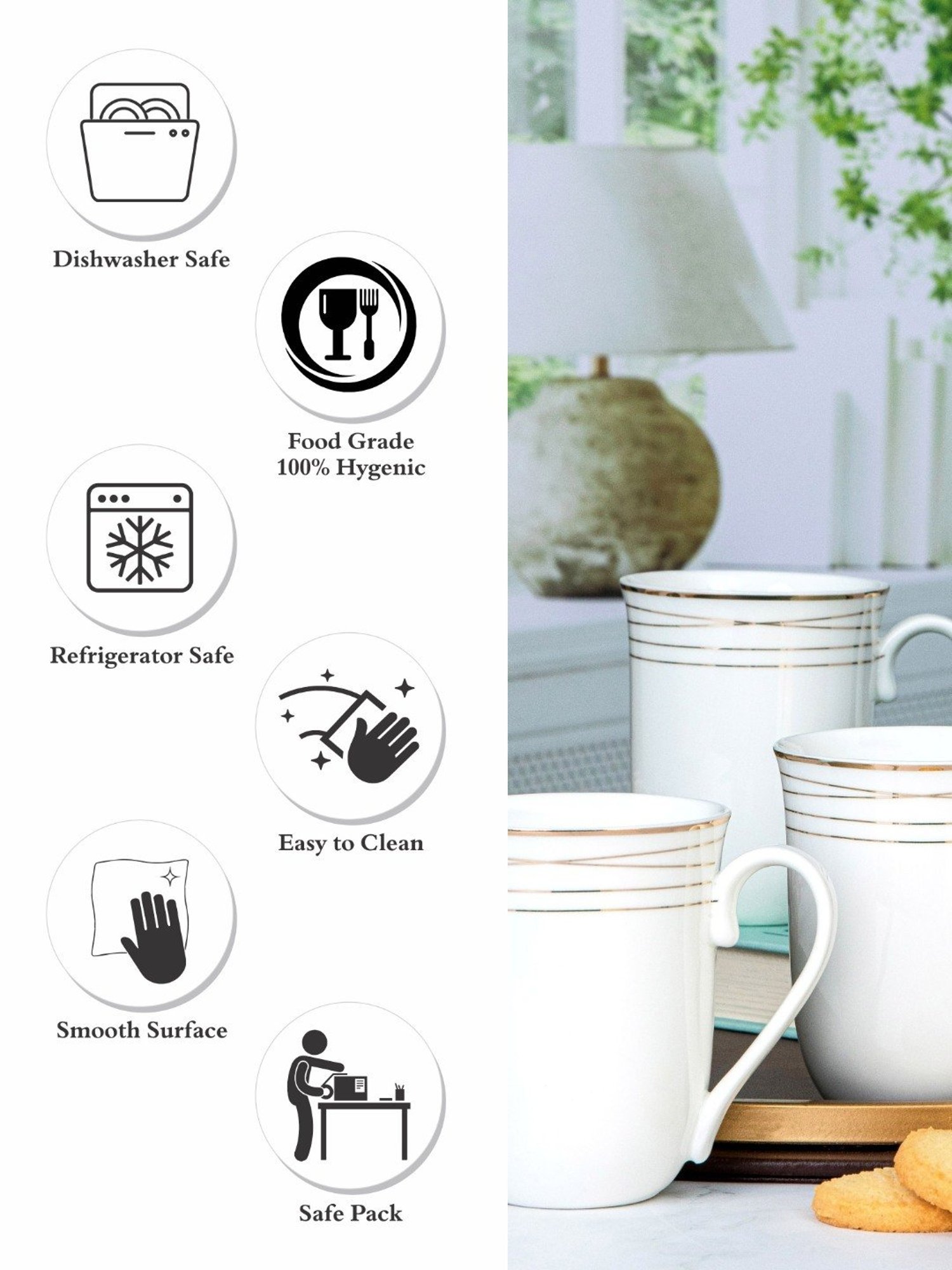 White Gold White Porcelain Coffee Mug - Set of 6