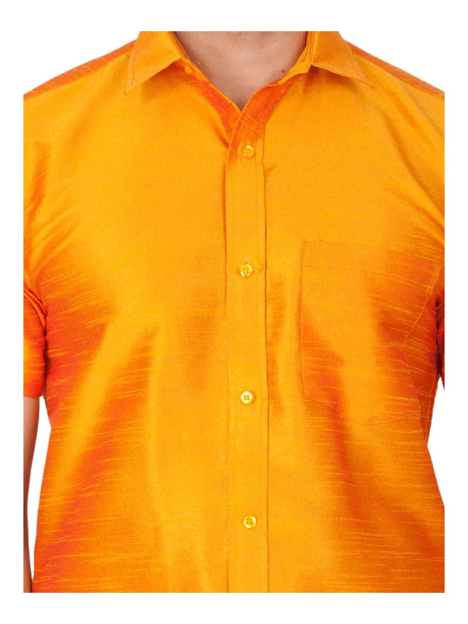 VASTRAMAY Orange Straight Fit Self Pattern Ethnic Shirt