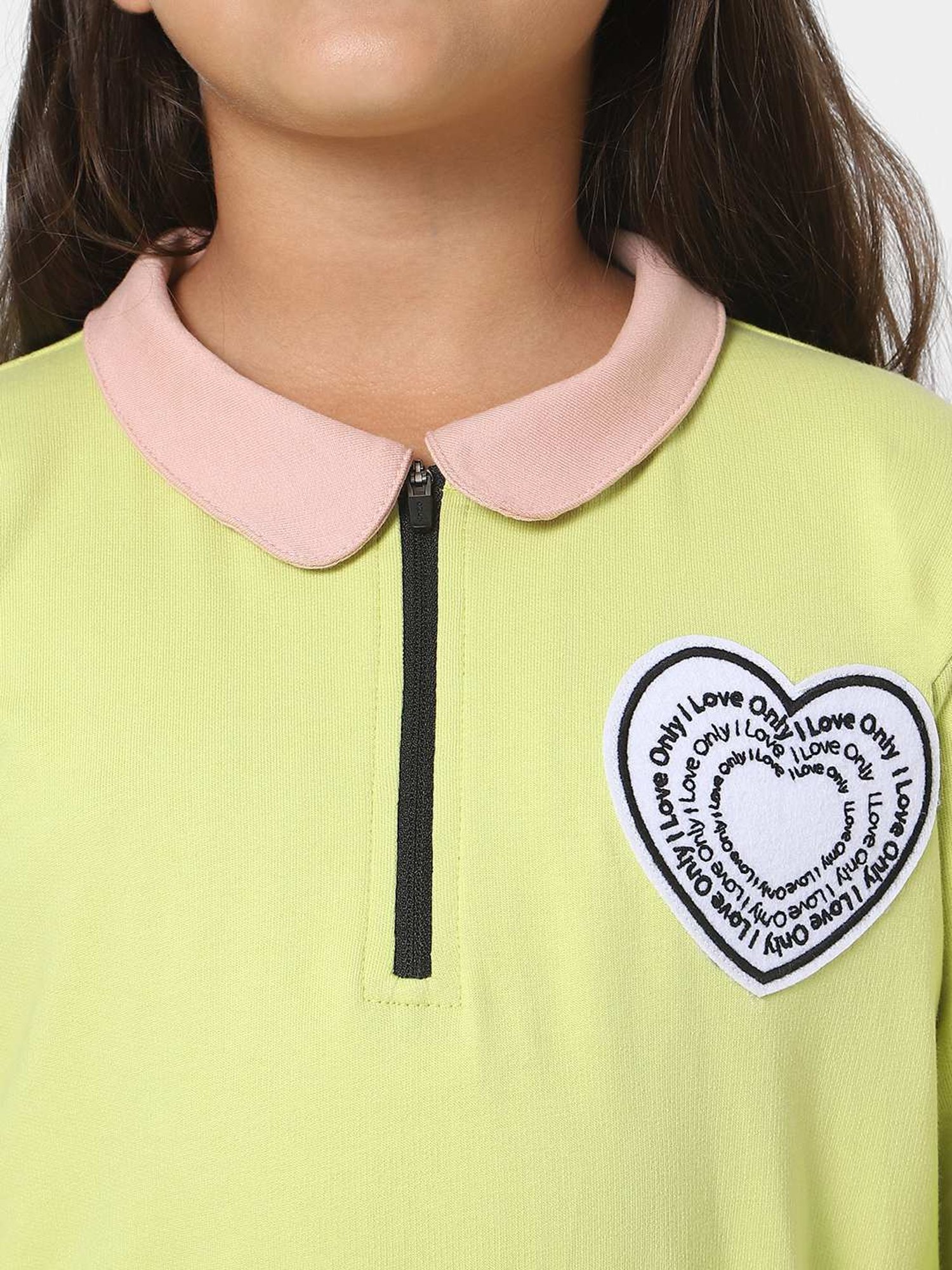 KIDS ONLY Celery Green & Pink Cotton Applique Full Sleeves Sweatshirt