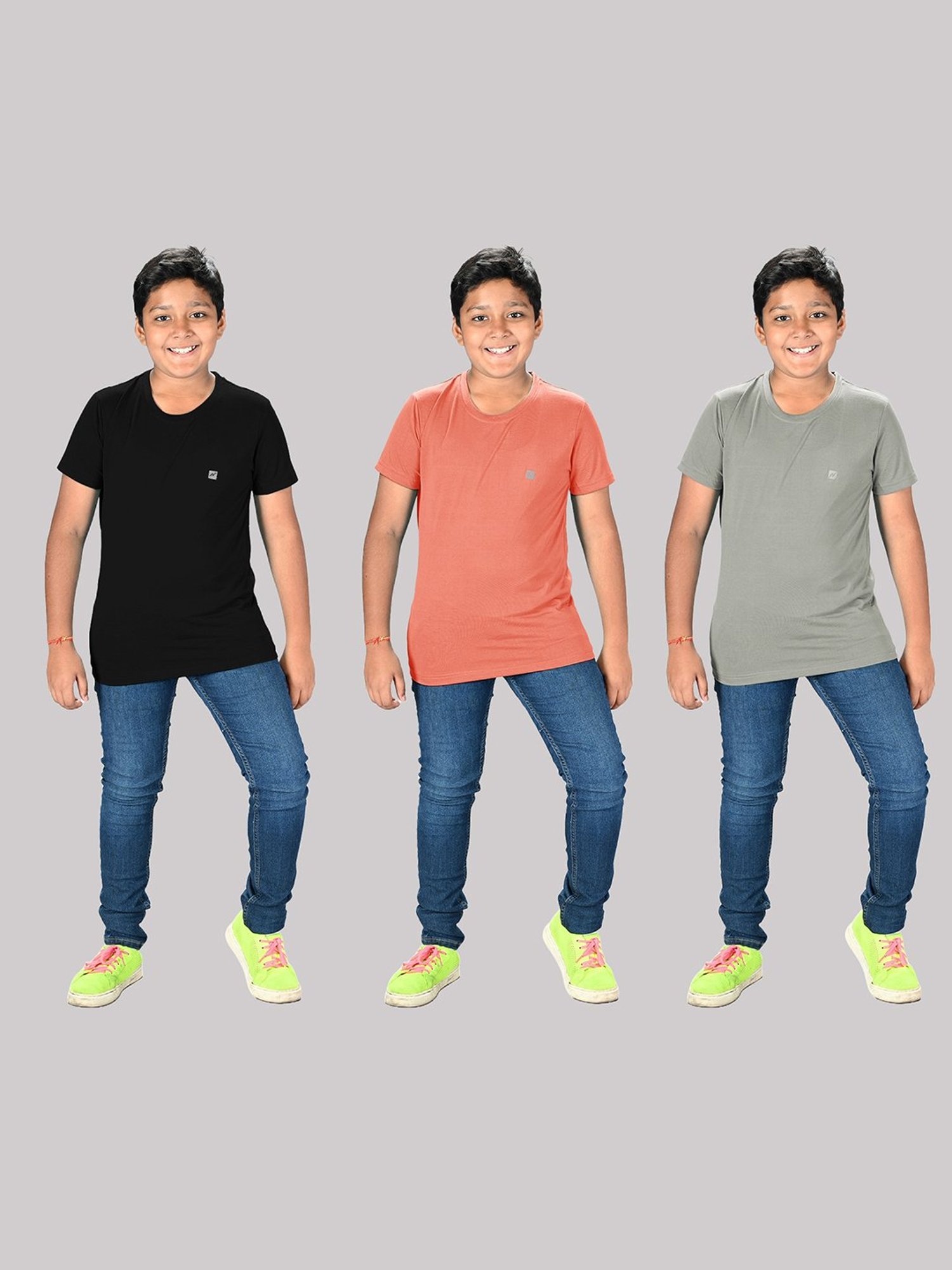 Lux Nitro Boys Grey Solid T-Shirt (Pack Of 3)