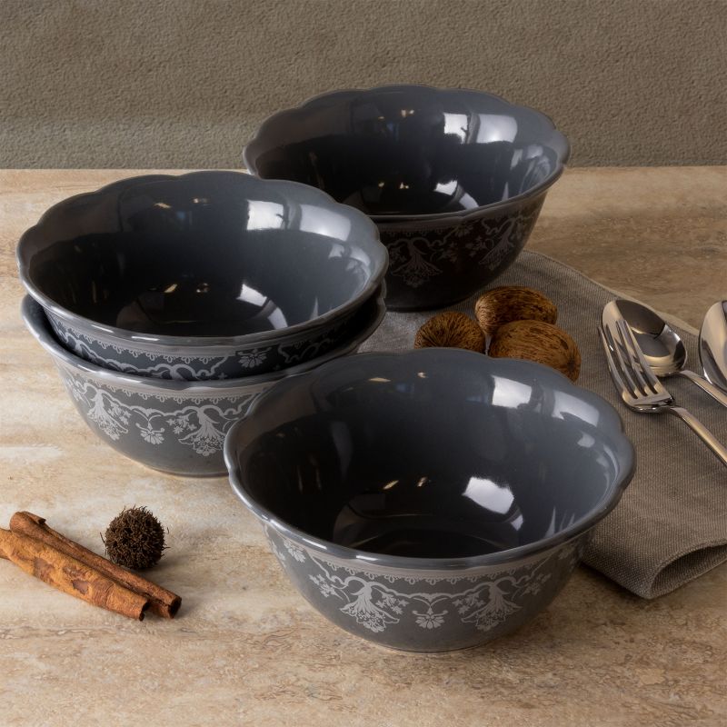 Gibson Elite Medallion 4 Piece Stoneware Scalloped Cereal Bowl Set