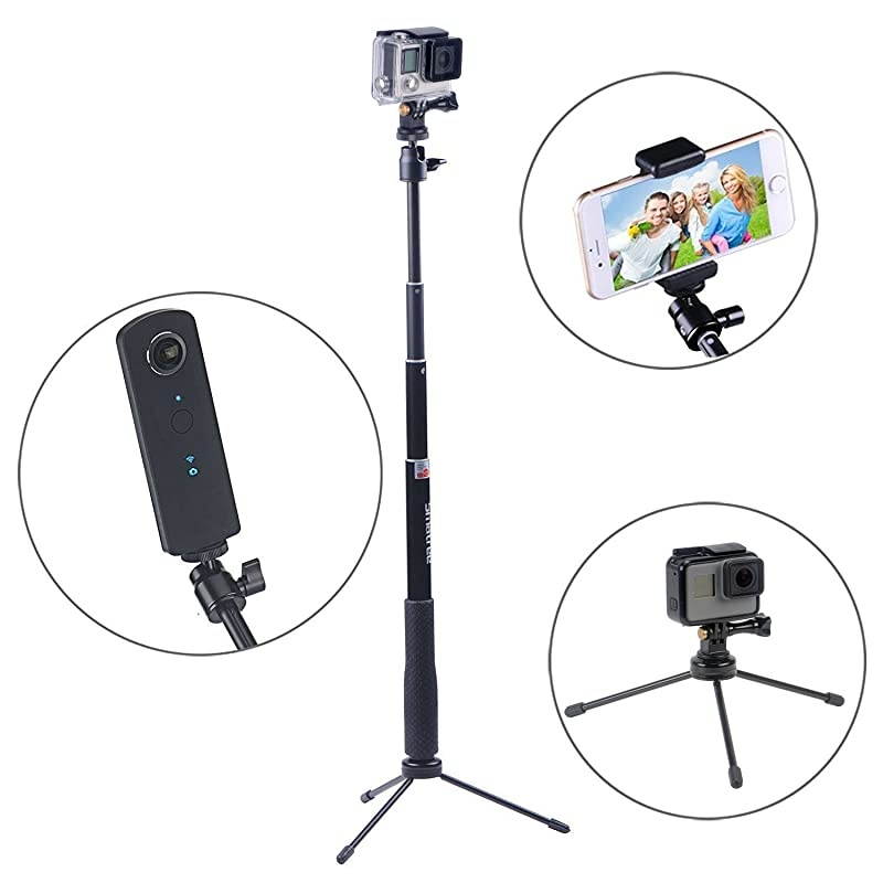 Q3 Telescoping Selfie Stick with Tripod Stand Compatible for GoPro Hero Fusion9876543+3SessionGOPRO Hero 2018DJI OSMO Action CameraSJCAMAKASOXiaomi Yi and Cell Phone