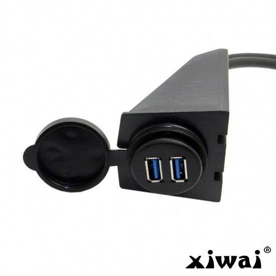 Xiwai Dual USB 3.0 Extension AUX Flush Mount Car Mount Extension Cable for Dashboard Panel 2m