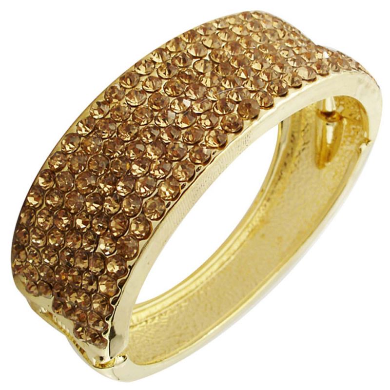 Zirconite Hinged Bangle with Crystals - Champagne Gold