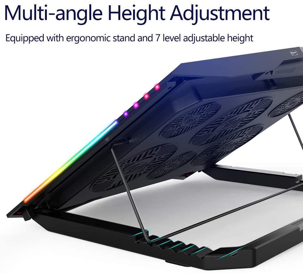 MeFee RGB Laptop Cooling Pad for 15.6-21 Inch Professional Gaming Laptop Cooler with 6 Quiet Fans and Button Control, Pure Metal Panel Portable Cooler