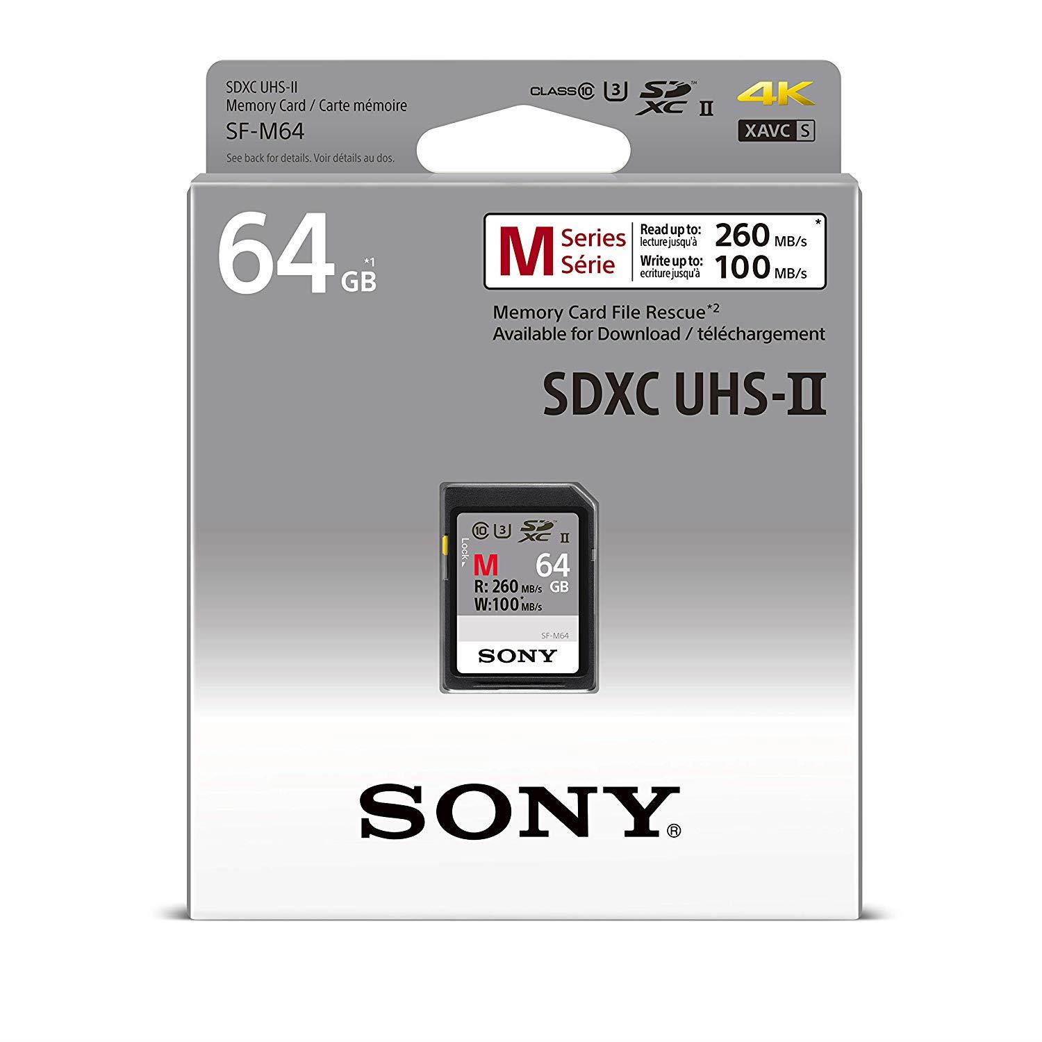 Sony Memory Card 64GB, UHS-II SD, CL10, U3, Max R260MB/s, W100MB/s (SF-M64/T)