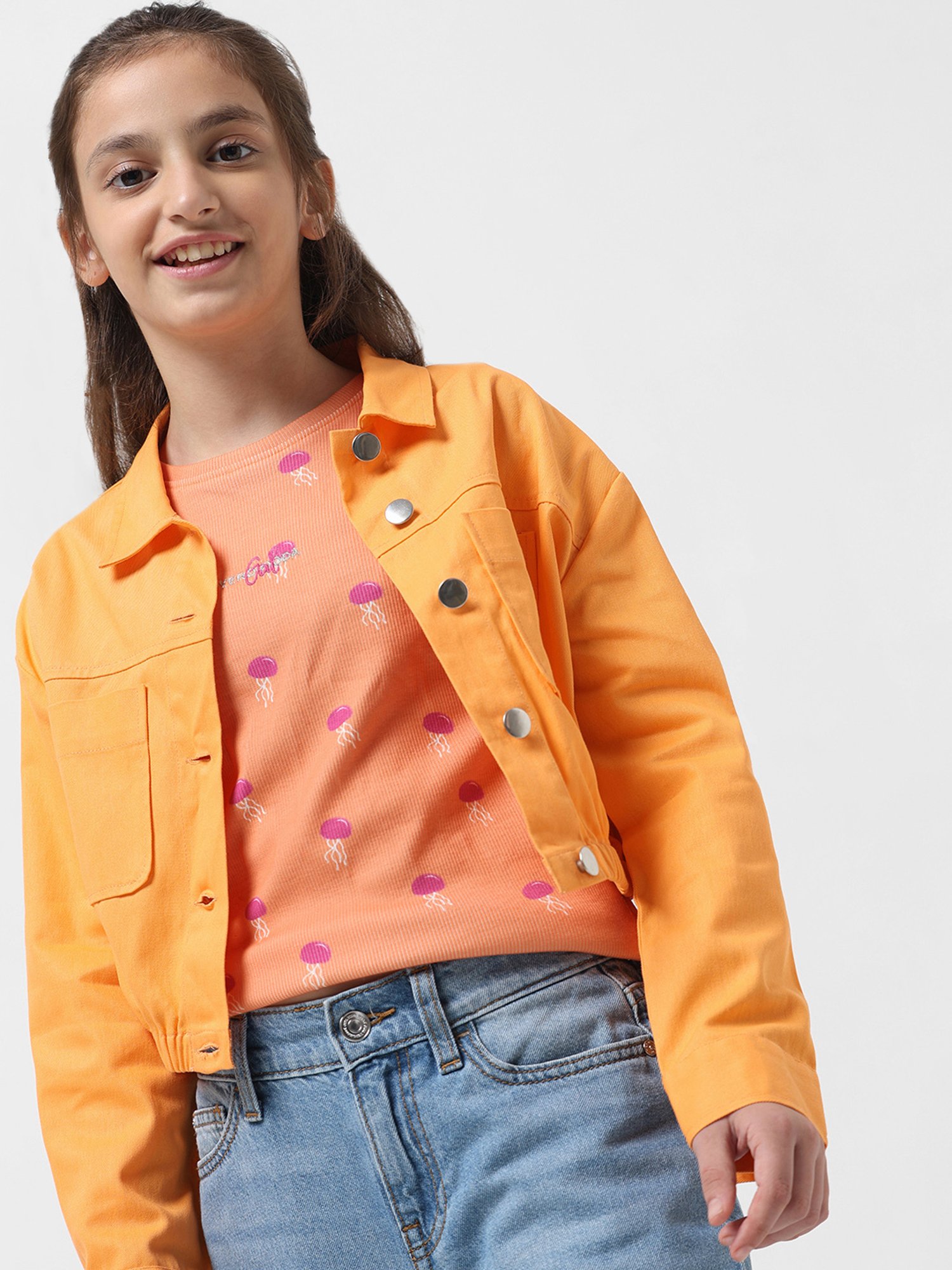 VERO MODA GIRL Orange Solid Full Sleeves Shirt Top