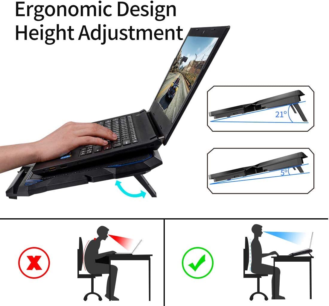 High Performance Game Laptop Cooling Pad, Laptop Cooler with 6 Quiet Led Fans for 15.6-17 Inch Laptop Cooling Fan Stand, USB Powered Gaming Laptop Cooling Pad, Switch Control Fan Speed Function