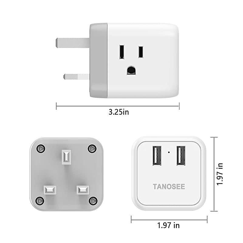 UK Ireland London Power Adapter,  UK Travel Plug Adapter with 2 USB Charger and 3 American Outlets, US to British Scotland England Hongkong Adaptor (Type G Plug)