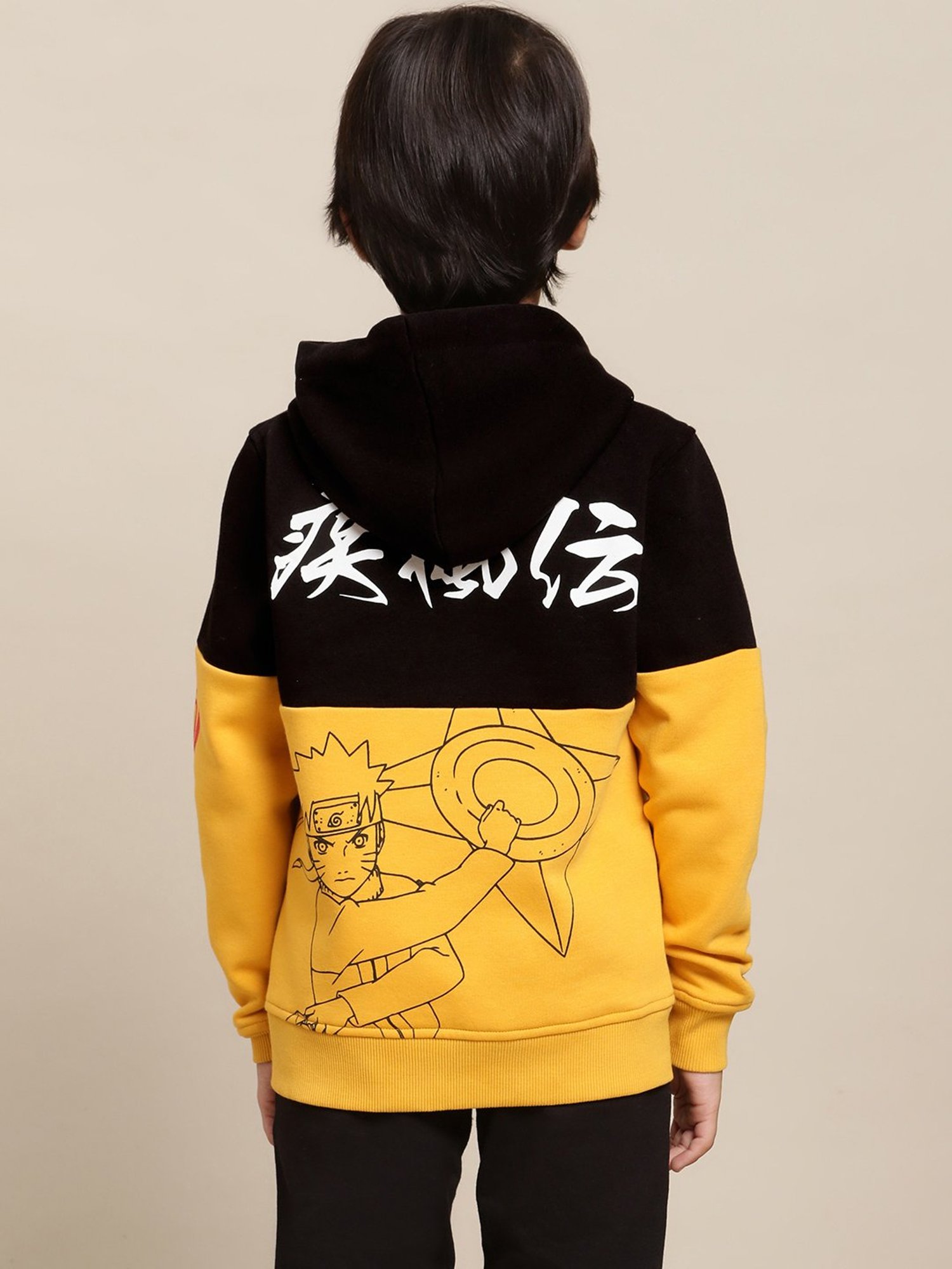 Kidsville Naruto Printed Yellow Hoodie For Boys