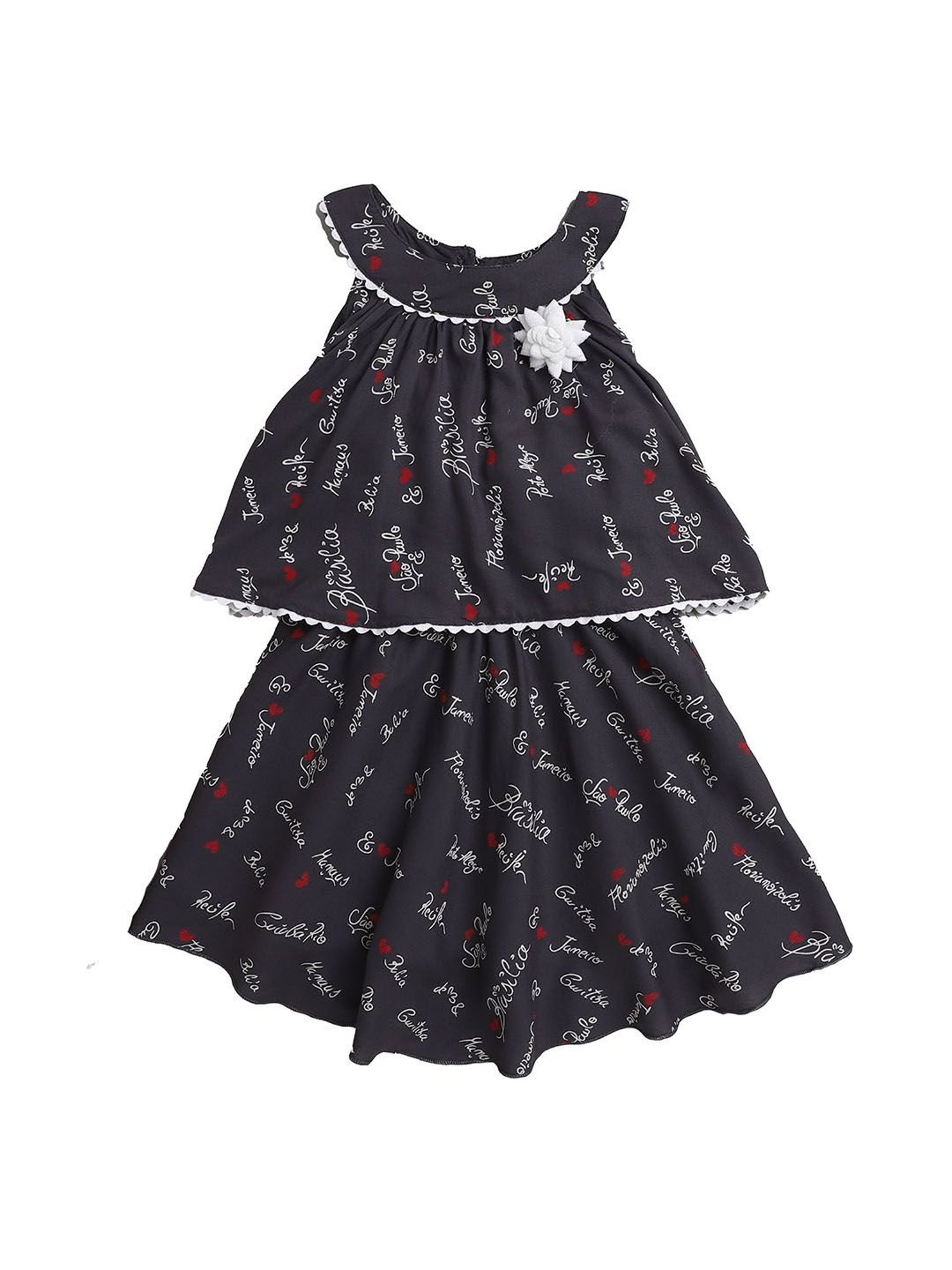 The Magic Wand Kids Charcoal Grey Printed Dress with Corsage