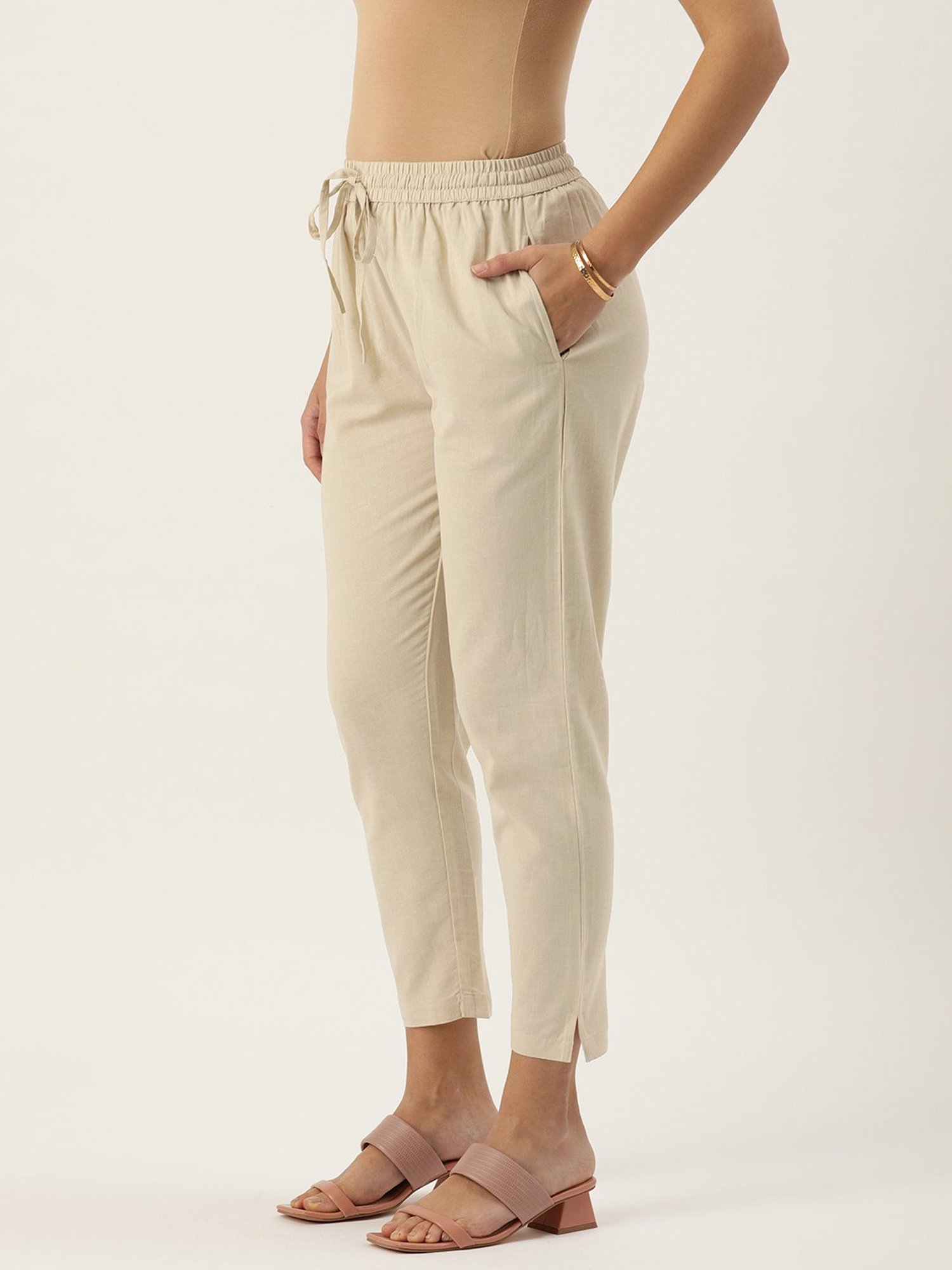 Amukti Beige Cotton Pants
