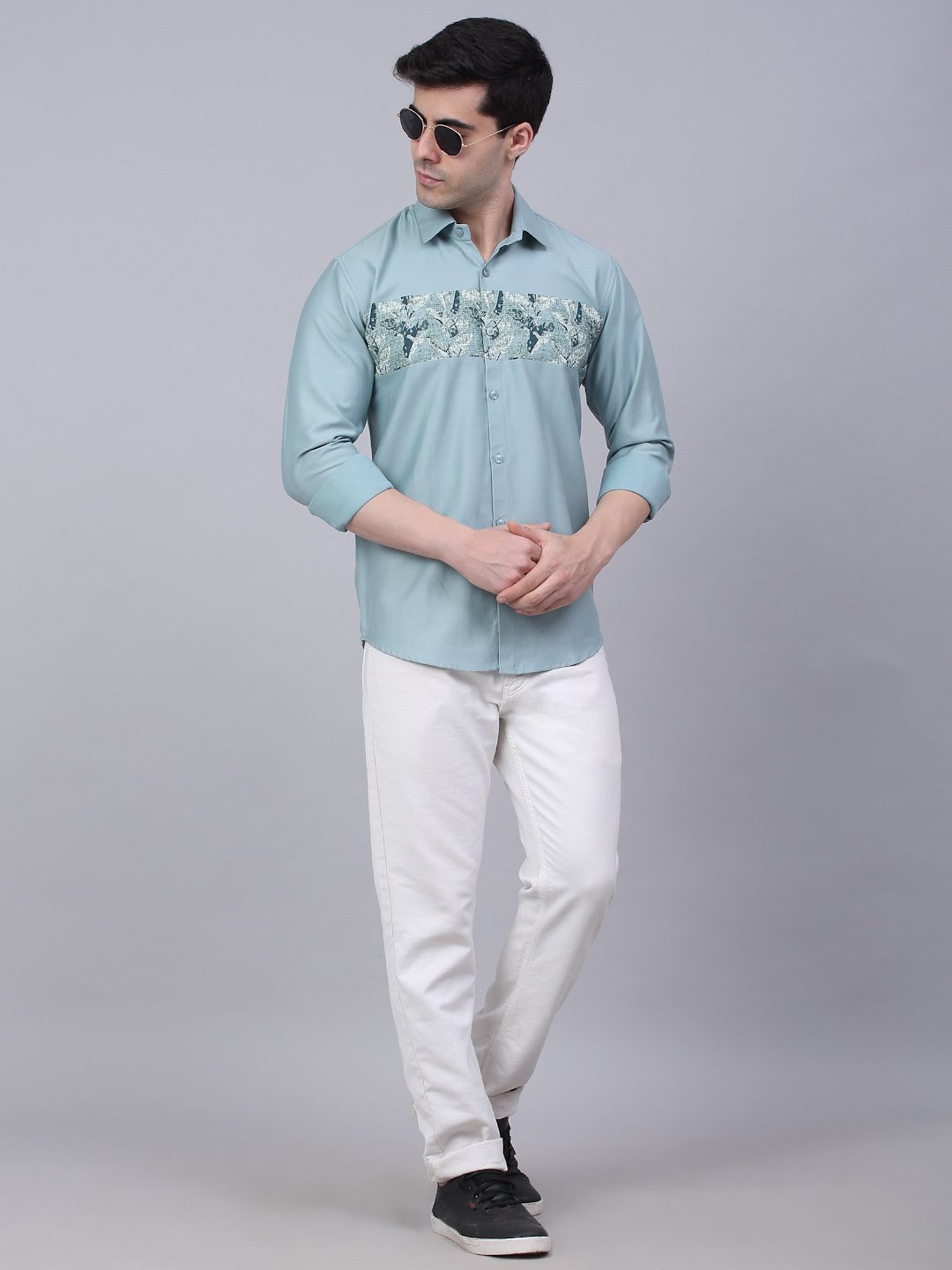 Jainish Dusty Blue Regular Fit Printed Shirt